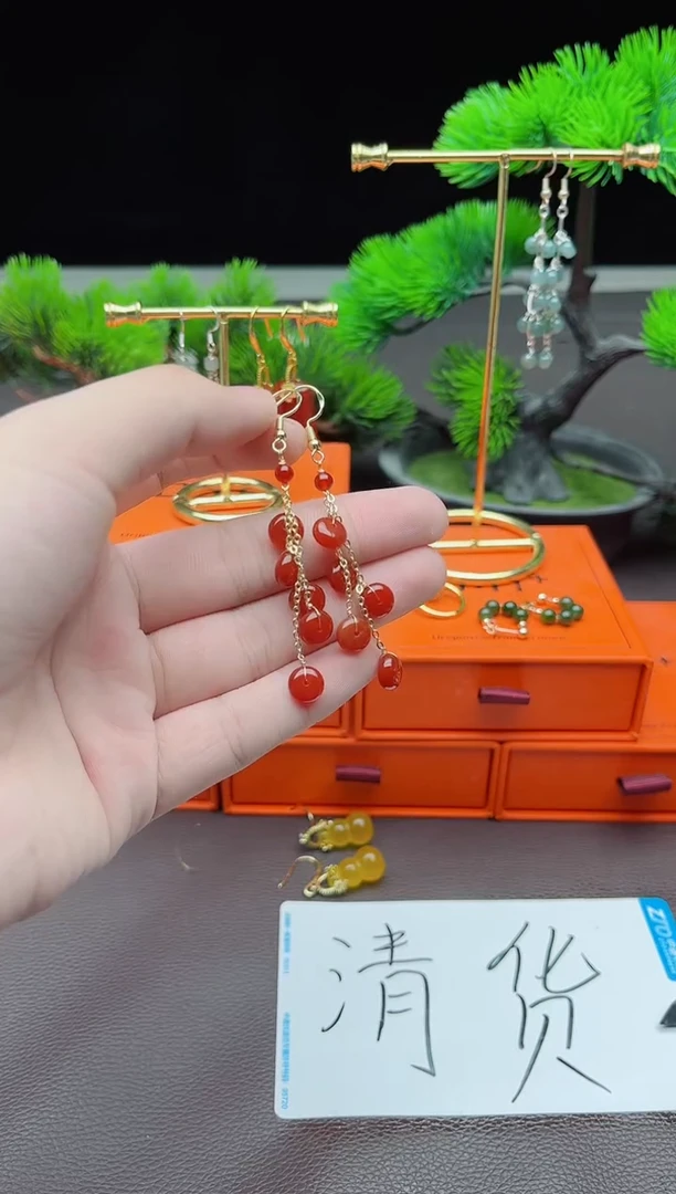 玛瑙/玉髓耳饰银S925镶嵌208