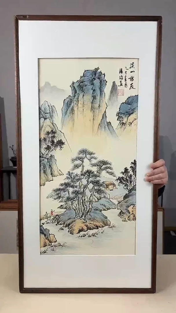 国画手绘*溪山访友*47*92cm