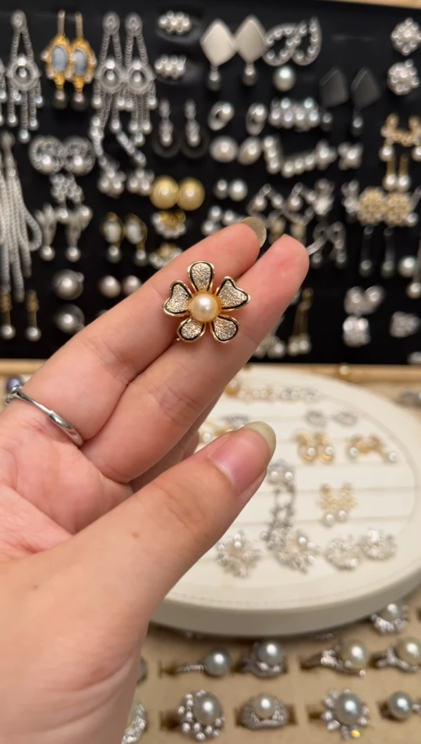 海水珍珠戒指银S925镶嵌S925海水戒指（有暇）