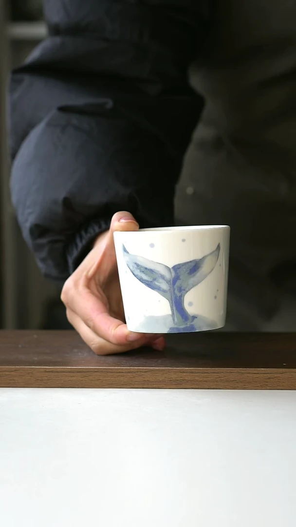 【闪购商品】陶瓷手绘再见鲸鱼猪口杯@4-2@