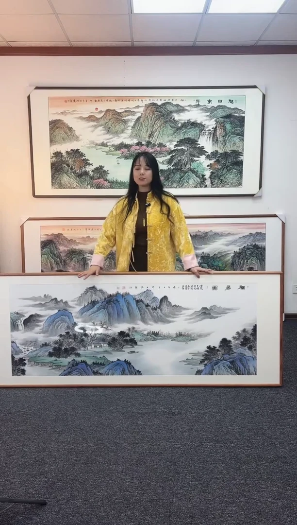 国画雅居图210*80手绘作品