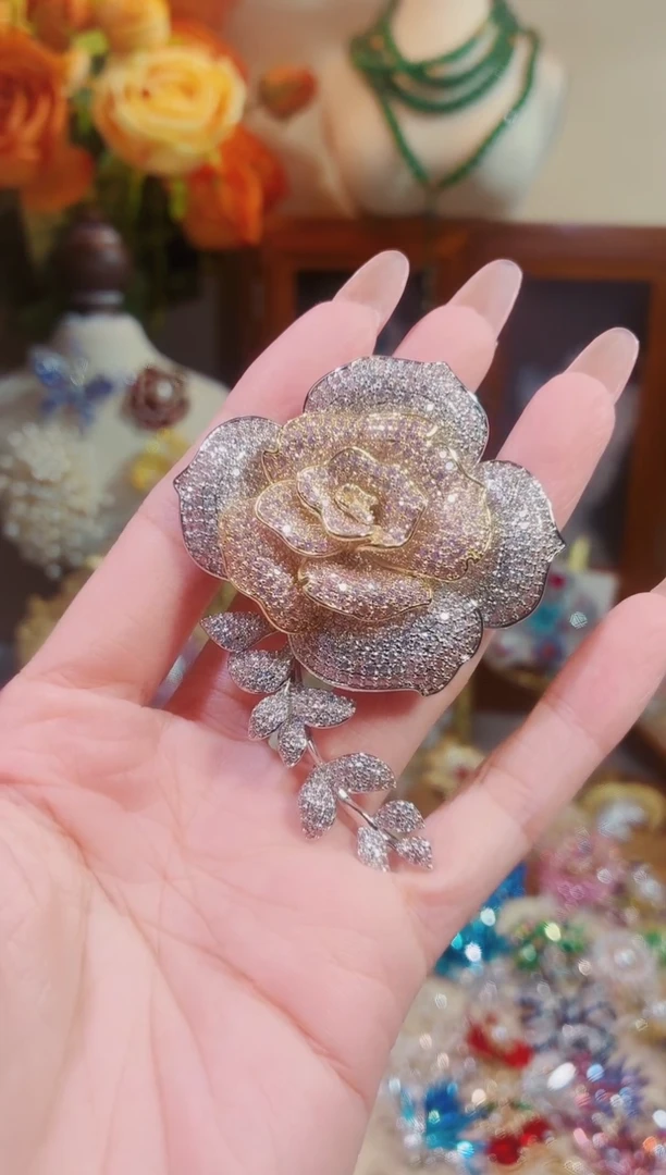 合成立方氧化锆铜合金银色大玫瑰