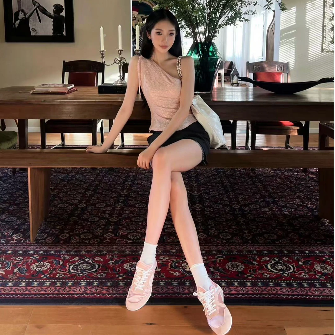 美式辣妹斜肩吊带背心女夏季性感纯欲风修身露肩上衣配显瘦裙裤
