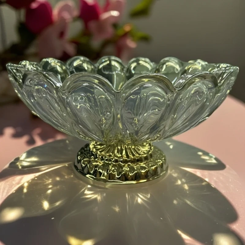 创意国风（太阳花）水晶玻璃大水果盘 客厅茶几餐厅 轻奢制品网红