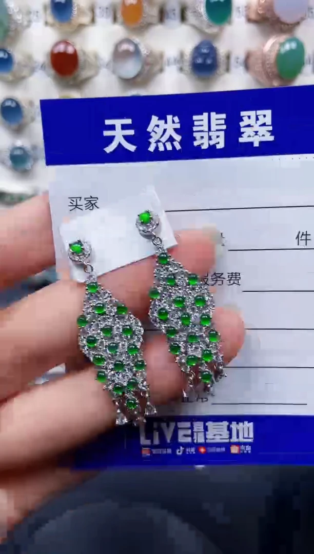 银S925镶嵌翡翠耳饰454