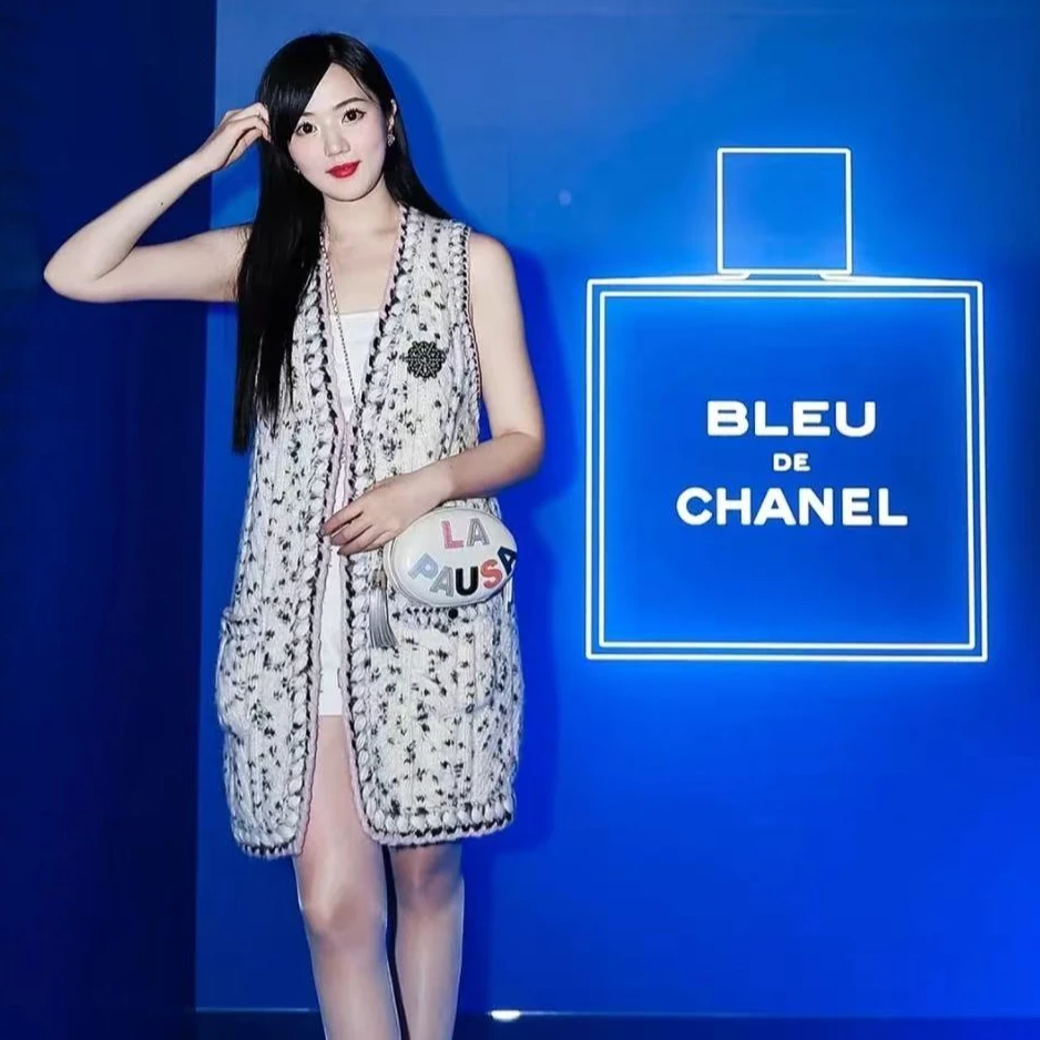 95新 Chanel/香奈儿 城堡系列黑粉波点编织马甲/f38/编号2251
