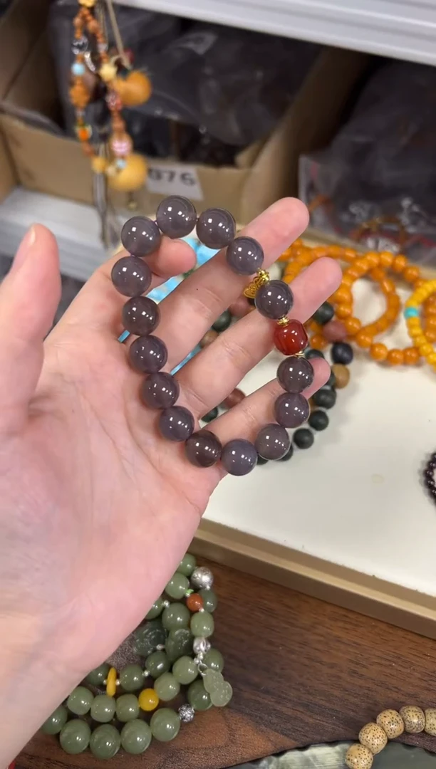 玛瑙/玉髓手链未镶嵌冰烟紫玛瑙大珠配件款手链[1909]