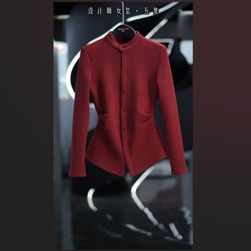 五集【烟囱领】一体式抓绒 重磅绵羊毛 450g加厚保暖立裁开衫S6876)