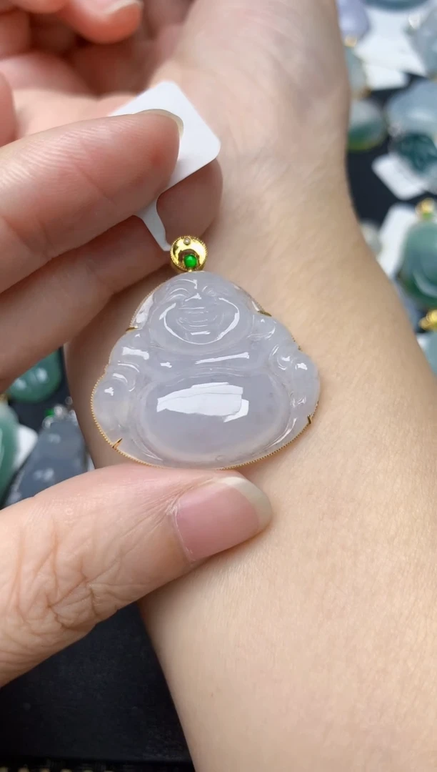 颈饰18K金镶嵌翡翠天然缅甸A货翡翠