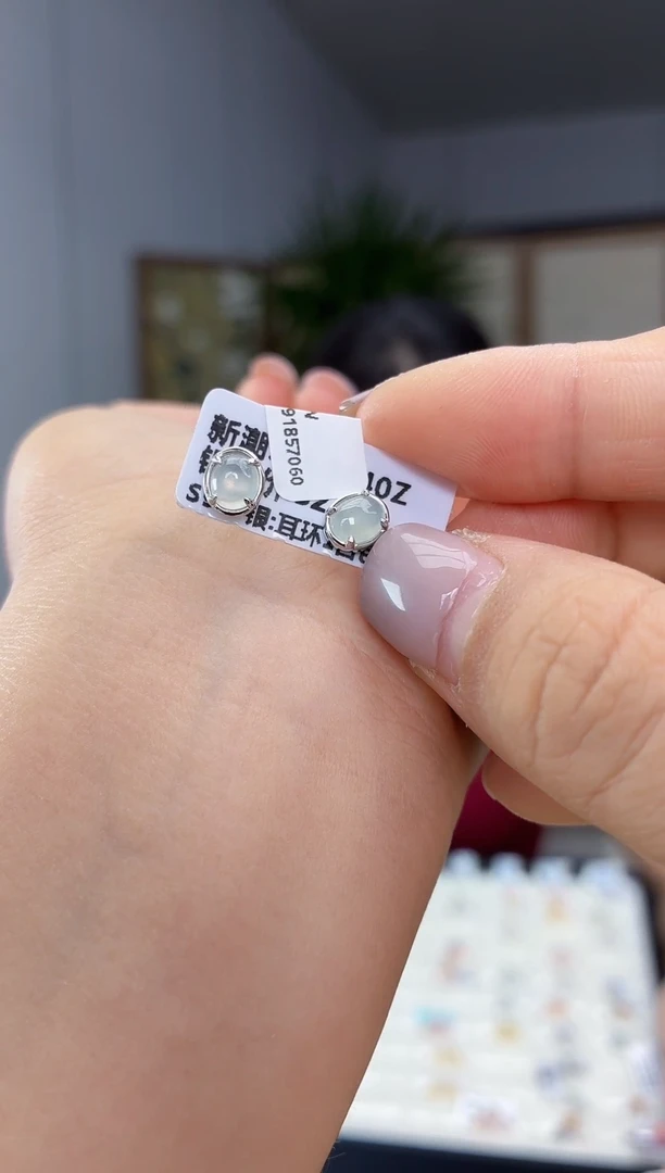 银S925镶嵌翡翠耳饰1111