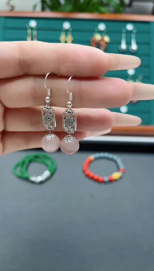 【闪购商品】石英质玉耳饰银S925镶嵌301