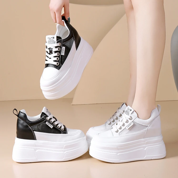 【跟高10厘米】厚底内增高网面小白鞋女鞋2025春季新款小个子休闲鞋