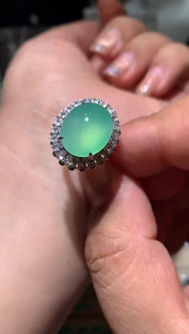 银S925镶嵌翡翠耳饰戒指