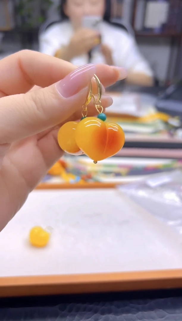 蜜蜡14K金镶嵌耳饰DIY款E904