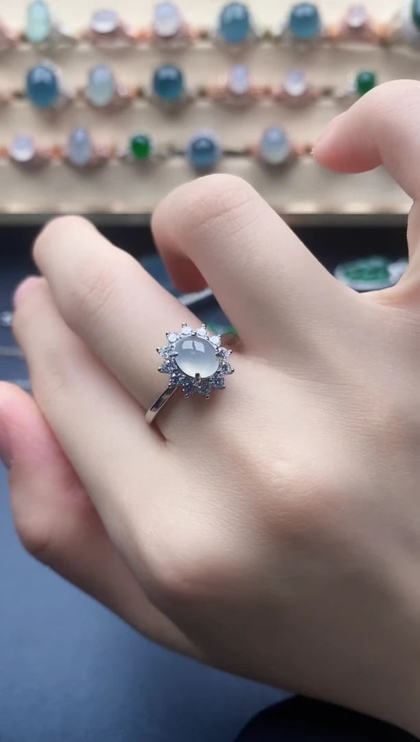 翡翠戒指银S925镶嵌一物一证一礼盒