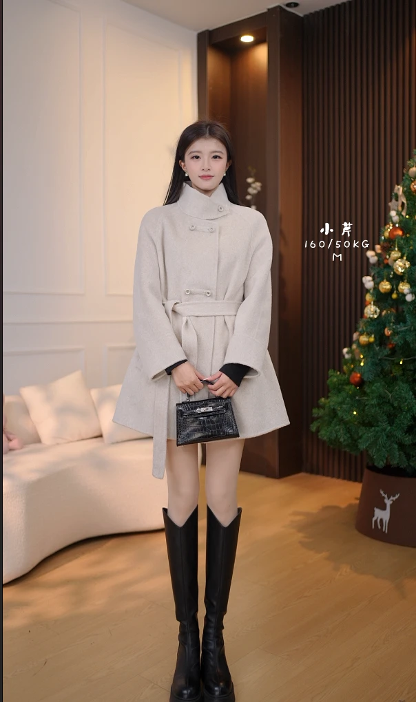 立领短款毛呢大衣外套女25冬新款