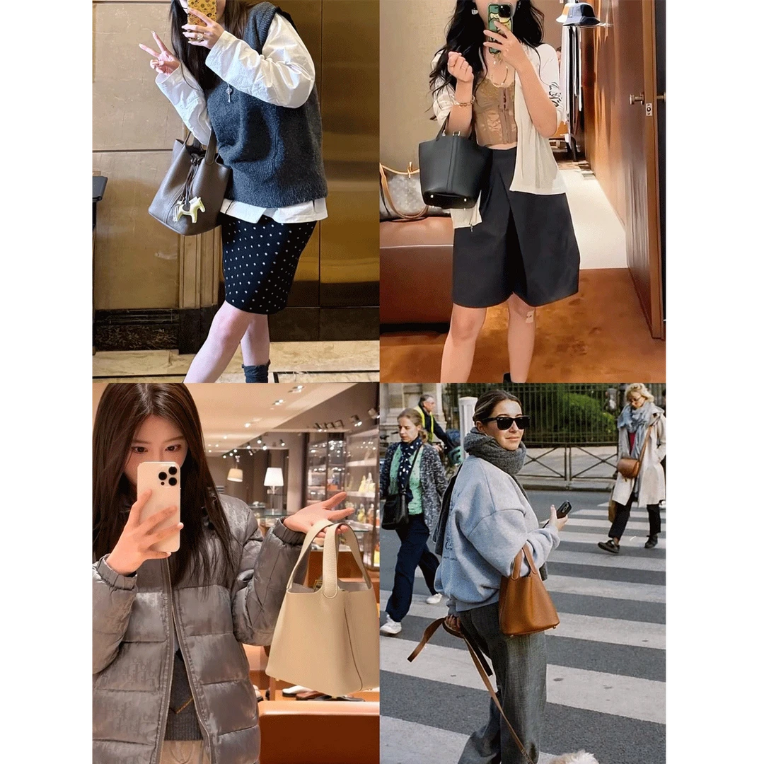 manchenh"Row菜篮子"进口TC牛皮荔枝纹托特包