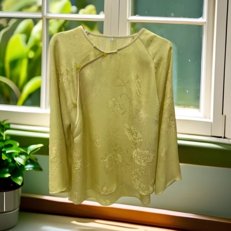 新中式斜襟小衫-真丝花萝