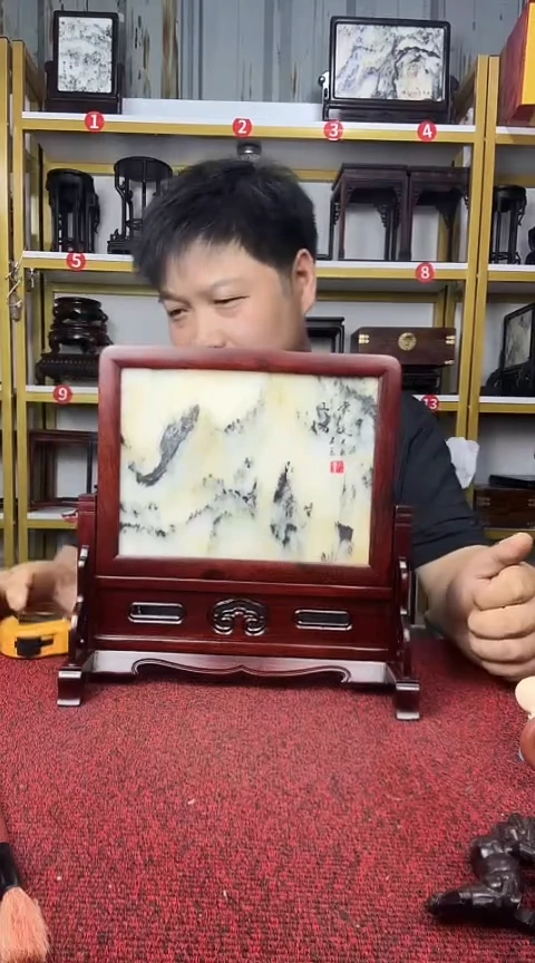 木宁***A红酸枝巴里黄檀台屏25*25*10CM
