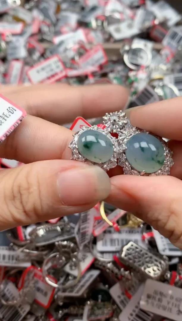 银S925镶嵌戒指翡翠天然A货缅甸翡翠