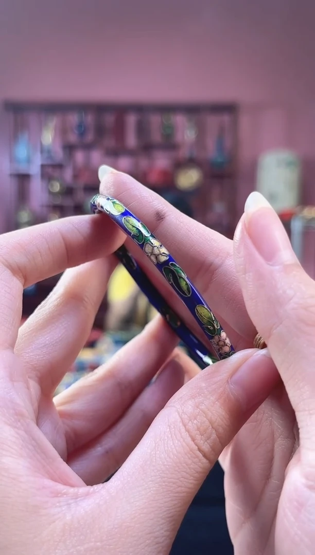 非遗技艺 景泰蓝手镯 开口 蓝色