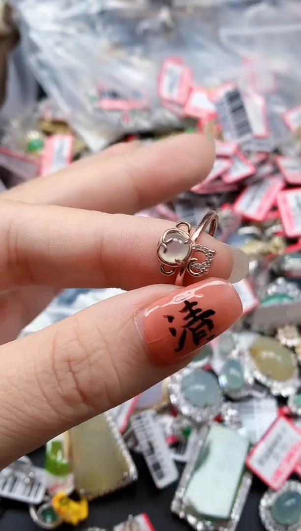 银S925镶嵌戒指翡翠天然A货缅甸翡翠