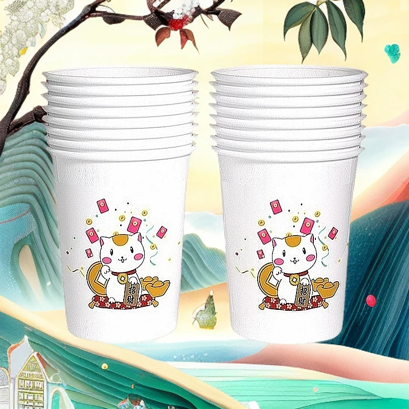 卡通可爱高颜值一次性纸杯子办公家用水杯茶杯图案随机200只