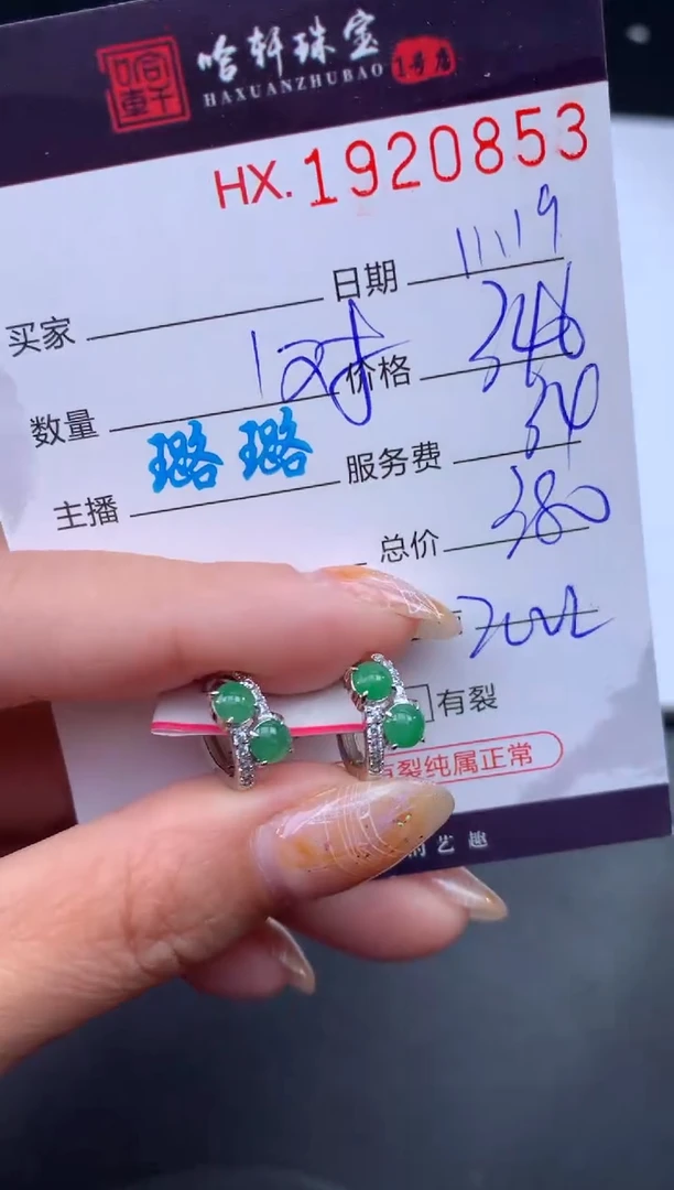 未镶嵌挂件翡翠哈轩 耳饰1对