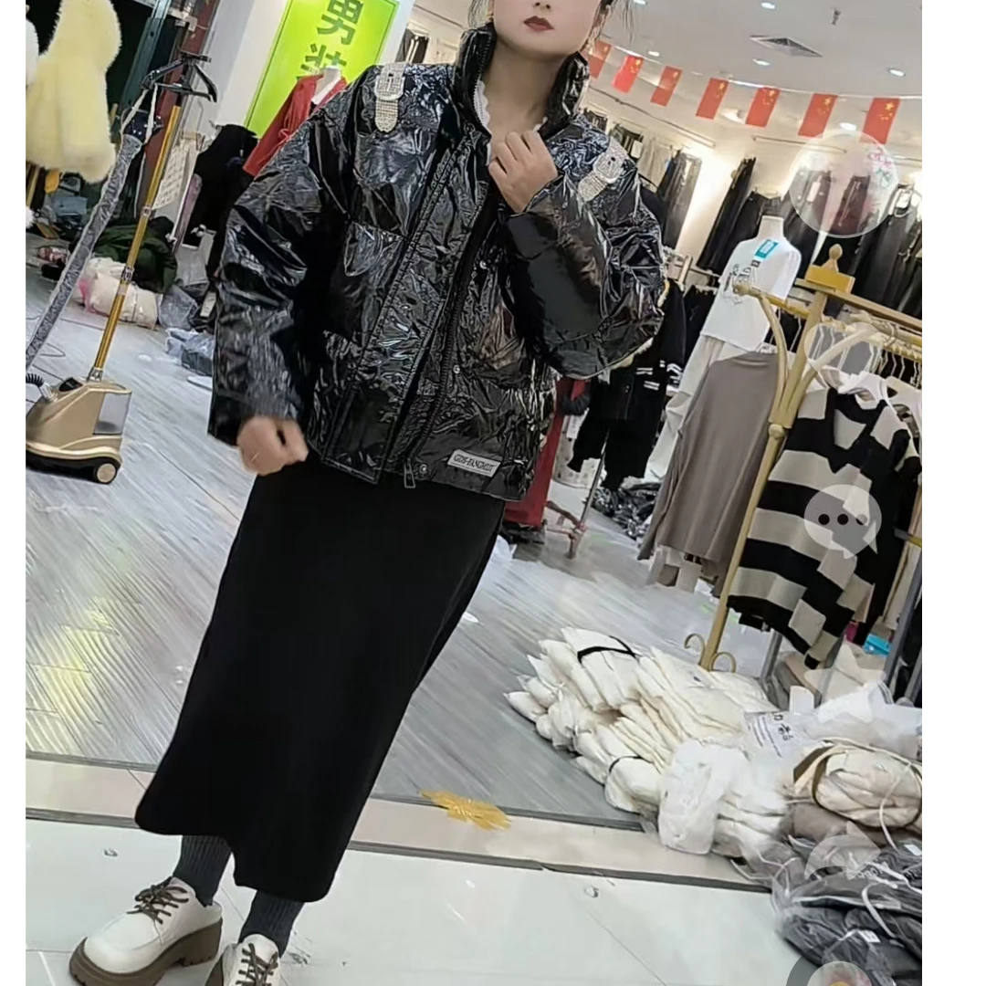 棉服亮片短款时尚休闲百搭女士潮流立领冬季网红