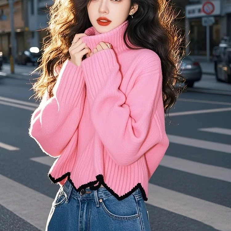 毛衣针织短款洋气长袖上衣外穿时尚秋冬慵懒风百搭