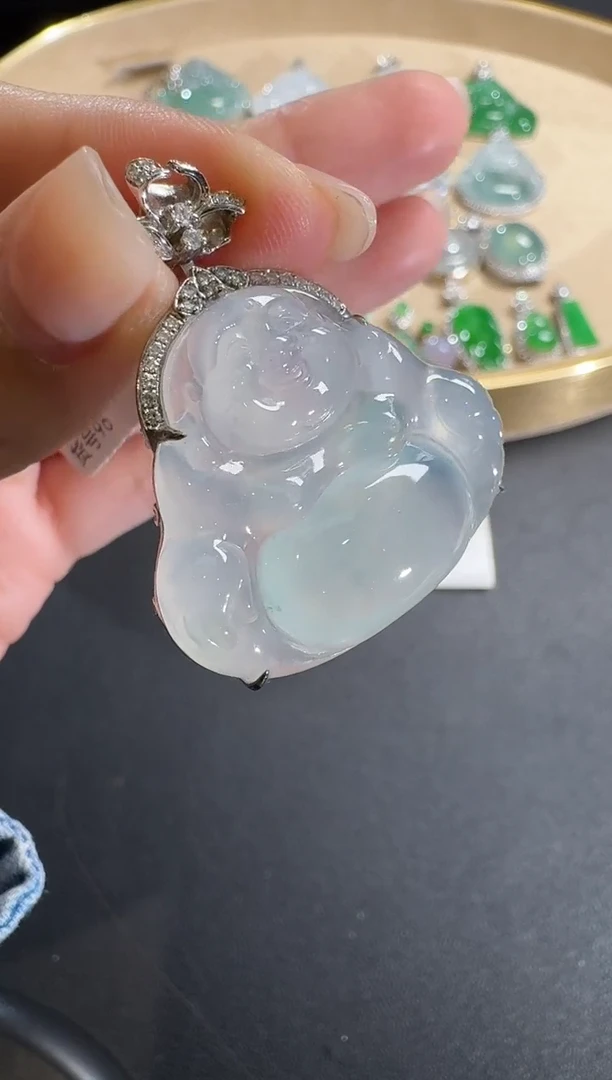 【闪购商品】翡翠吊坠(不含链)18K金镶嵌【源头工厂】钻石镶嵌