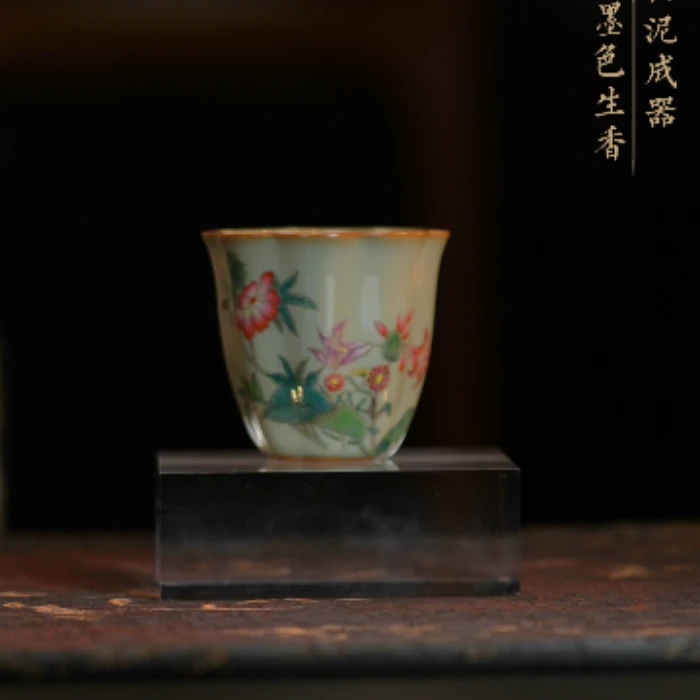 若何山房汝瓷加彩花口杯