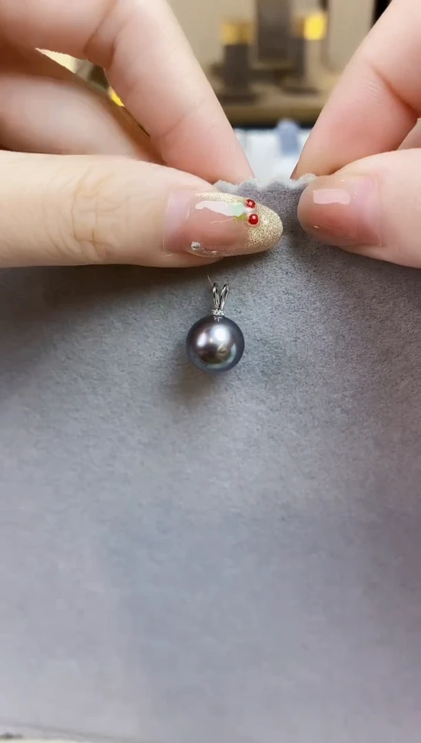 海水珍珠18K金镶嵌吊坠(不含链)11-12大溪地黑珍珠吊坠