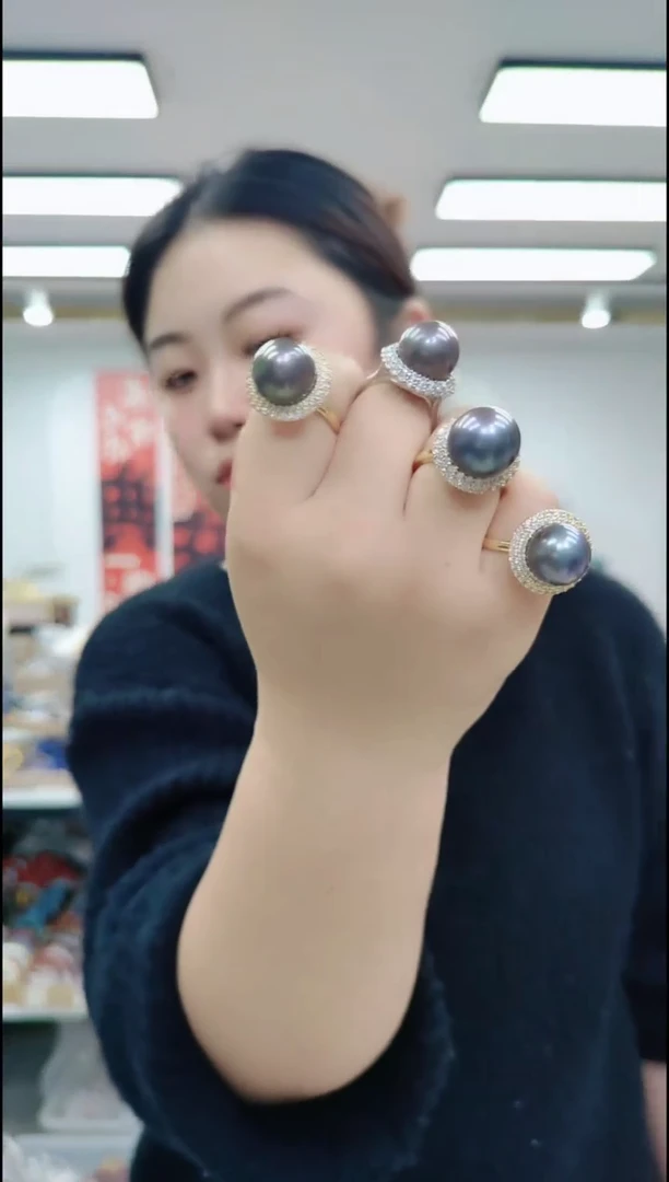 【闪购商品】淡水珍珠戒指合金2288 黑色大珠戒指