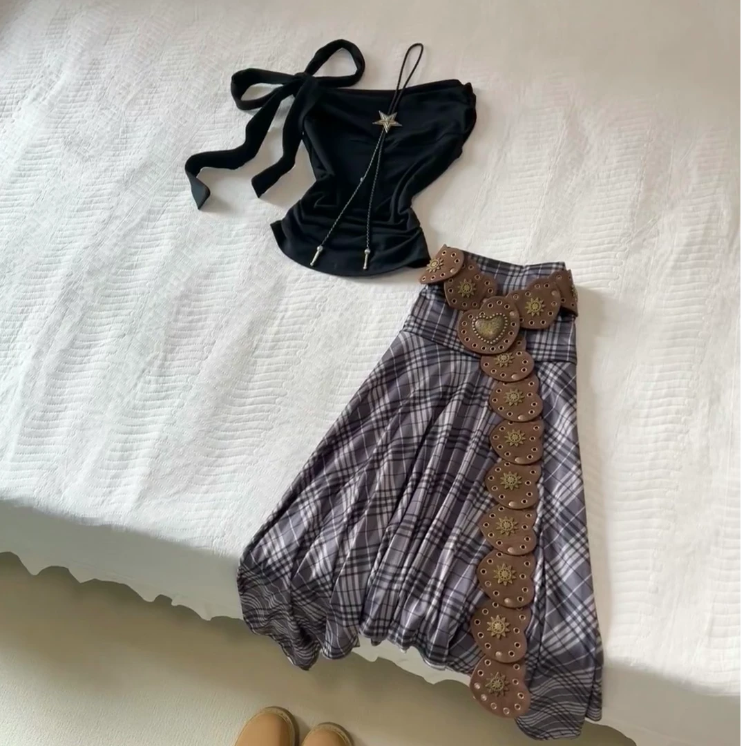 【柿禄禄】古着Vintage复古半裙中古裙子