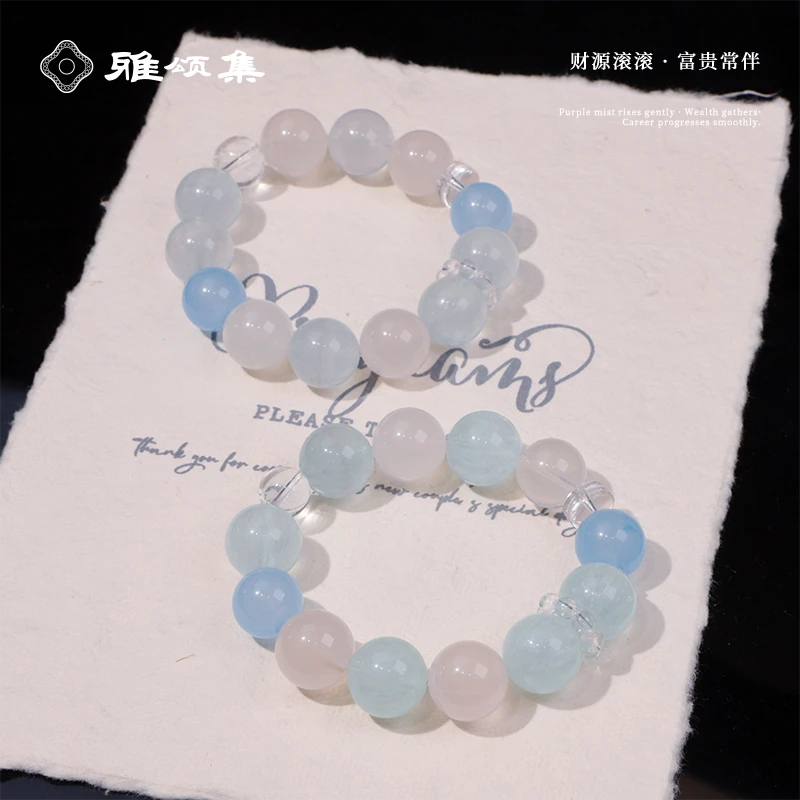 【梦之海】XG6156天然水晶柠白阿塞+天空蓝手串女款手链多样性发一