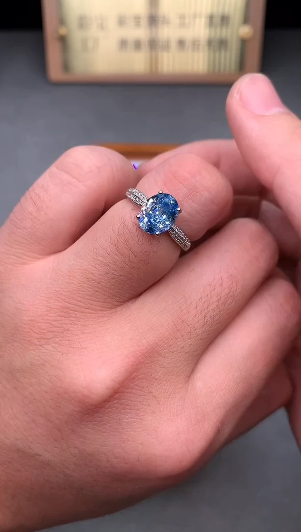 银S925镶嵌戒指海蓝宝石2222