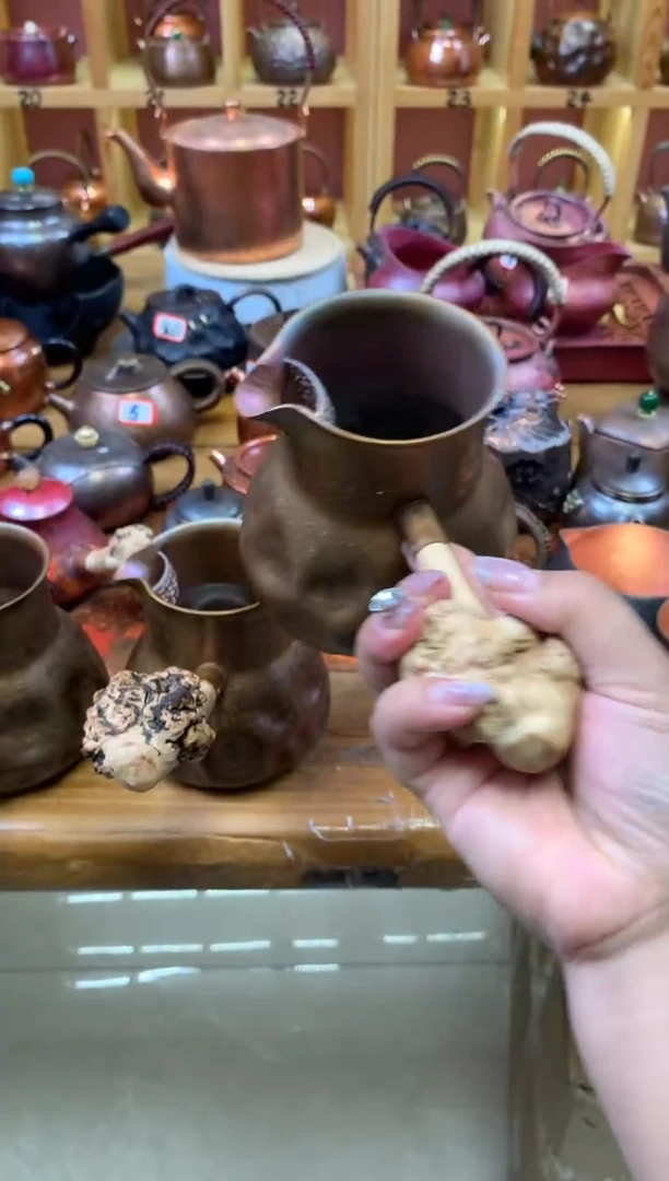 紫铜烤色陨石坑木榴侧把煮茶器