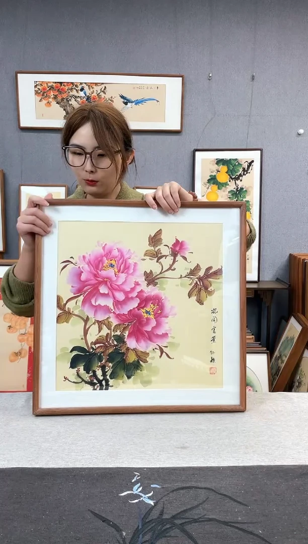 【闪购商品】国画孙颖-纯手绘带框作品-52*52-牡丹