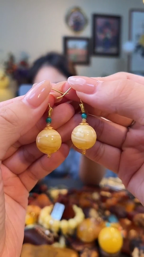 蜜蜡银S925镶嵌耳饰耳坠