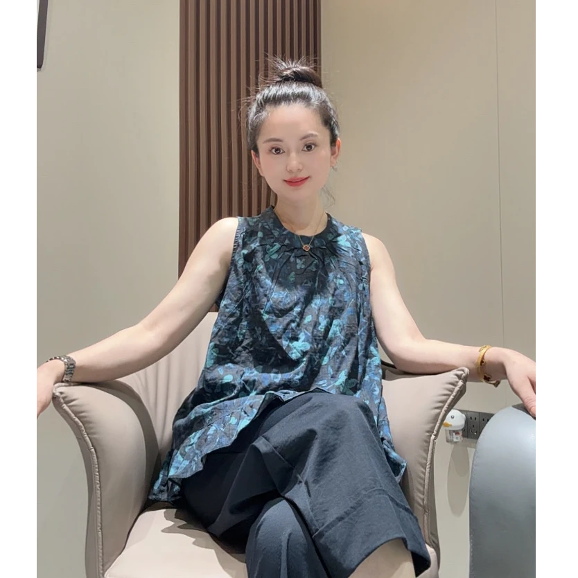 [程程家]88169无袖复古碎花小衫上衣