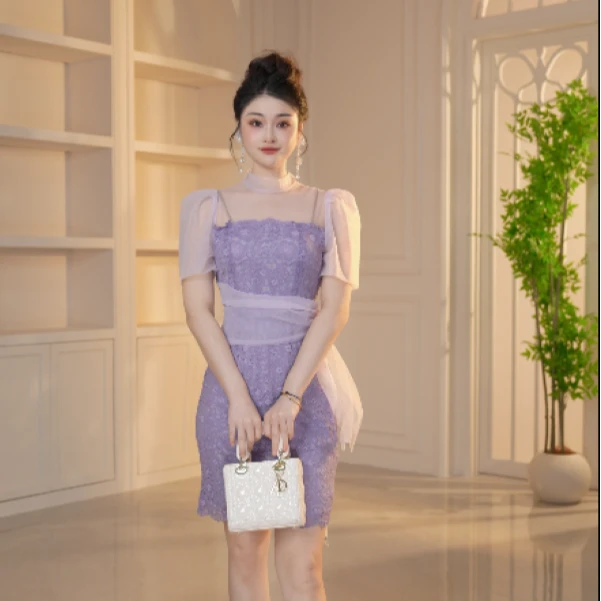 【显瘦定制】夏季显瘦连衣裙女装性感法式洋气显瘦蕾丝裙子20585