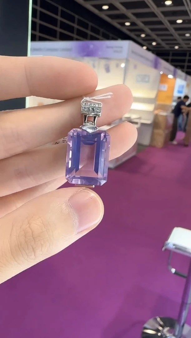 颈饰银S925镶嵌水晶15*20mm薰衣草