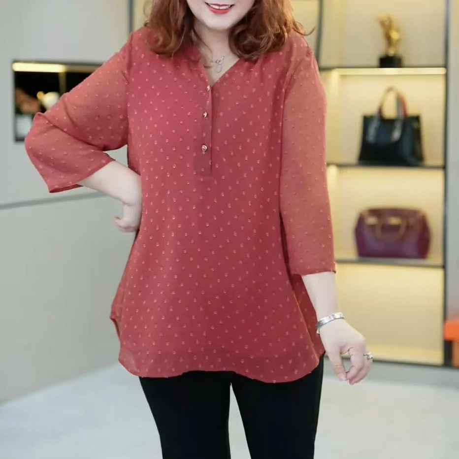 苏兰诺夏季大码女装时尚洋气气质提花衫宽松遮肉遮肚显瘦ZB5778