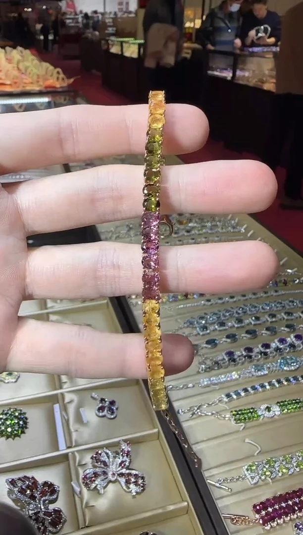 银S925镶嵌手链碧玺彩虹6mm