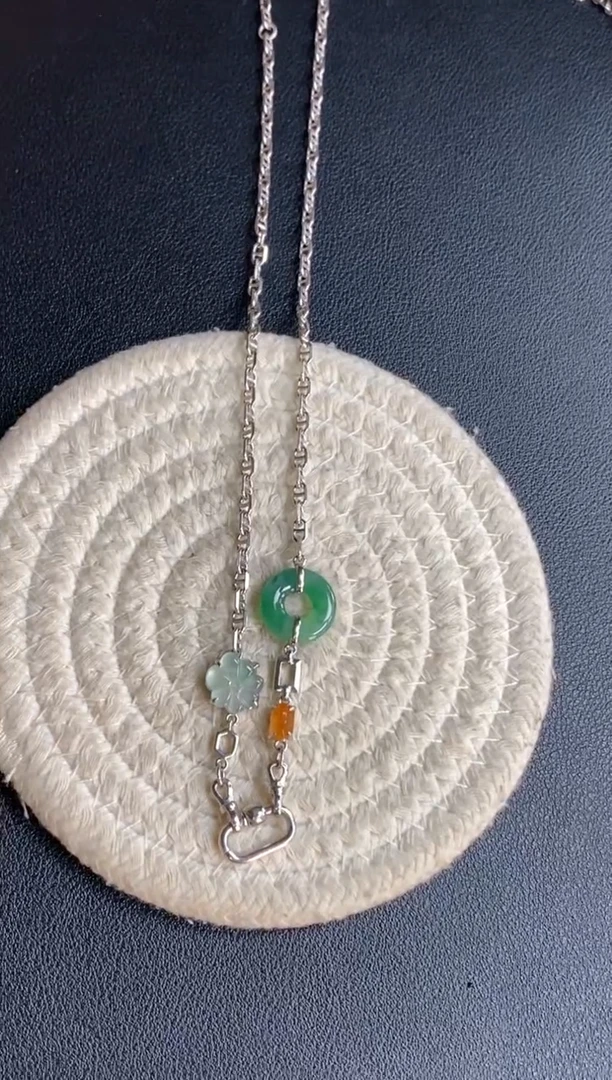 颈饰银S925镶嵌翡翠净货17309