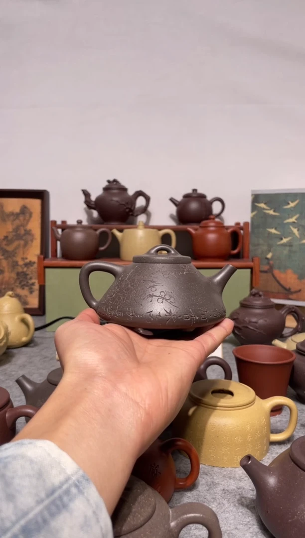 茶壶紫砂大水潭天青手工泥子冶石瓢230cc  气窑