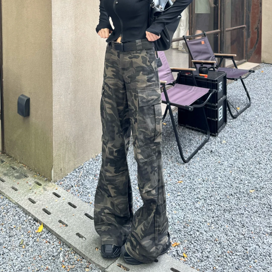 【谁穿谁显瘦】美式街头多口袋迷彩工装裤裤子宽松休闲裤高腰