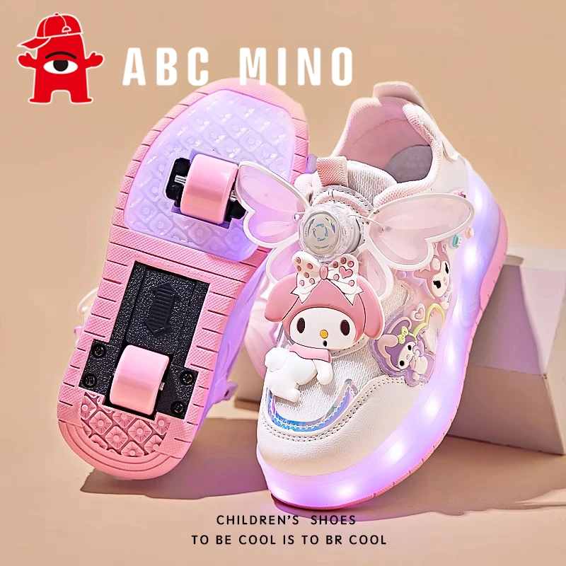 ABC MINO女童暴走鞋夏季2025新款儿童亮灯运动鞋中大童双轮滑轮鞋
