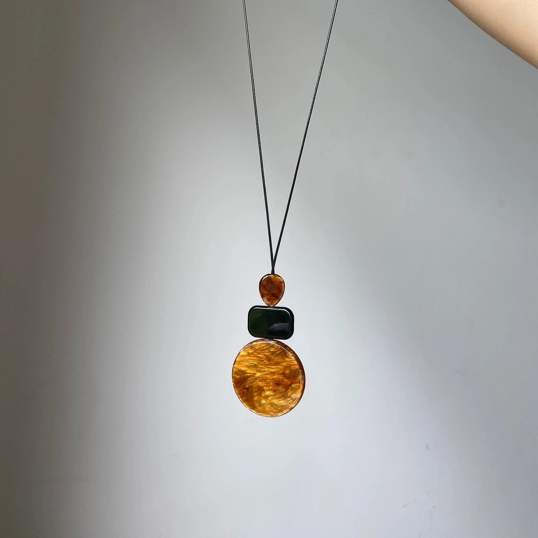 非金属棉绳项链 复古长款几何项链时尚小众设计高级感秋冬毛衣链